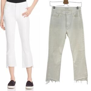 Mother Denim Insider Crop Step Fray Jeans‎ Glass Slipper White Denim Size 26